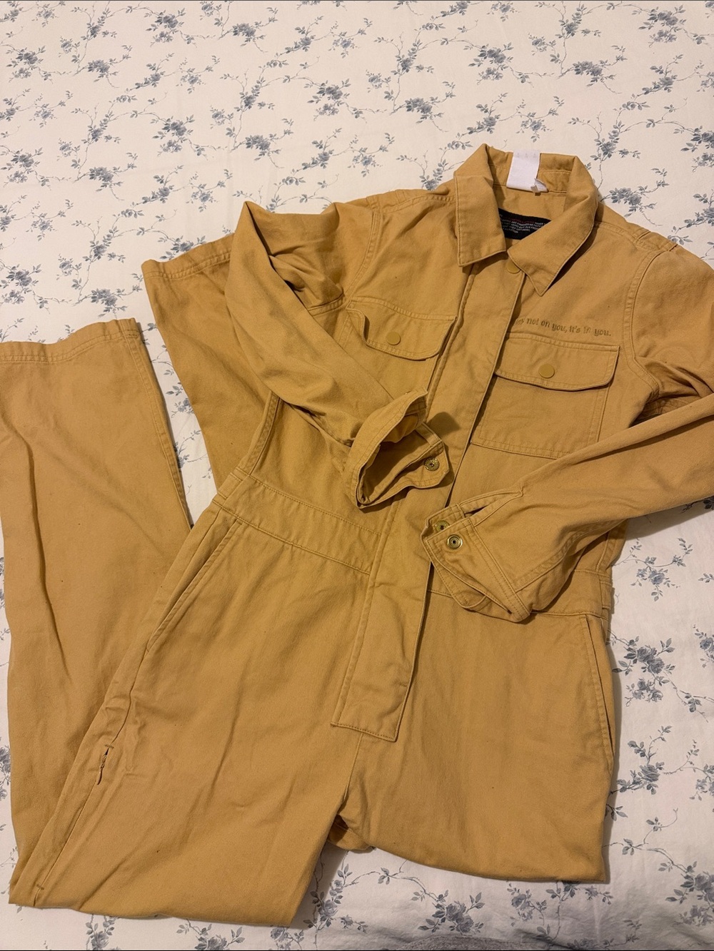 Puma Mustard Yellow Denim Utility Jumpsuit, Size Small